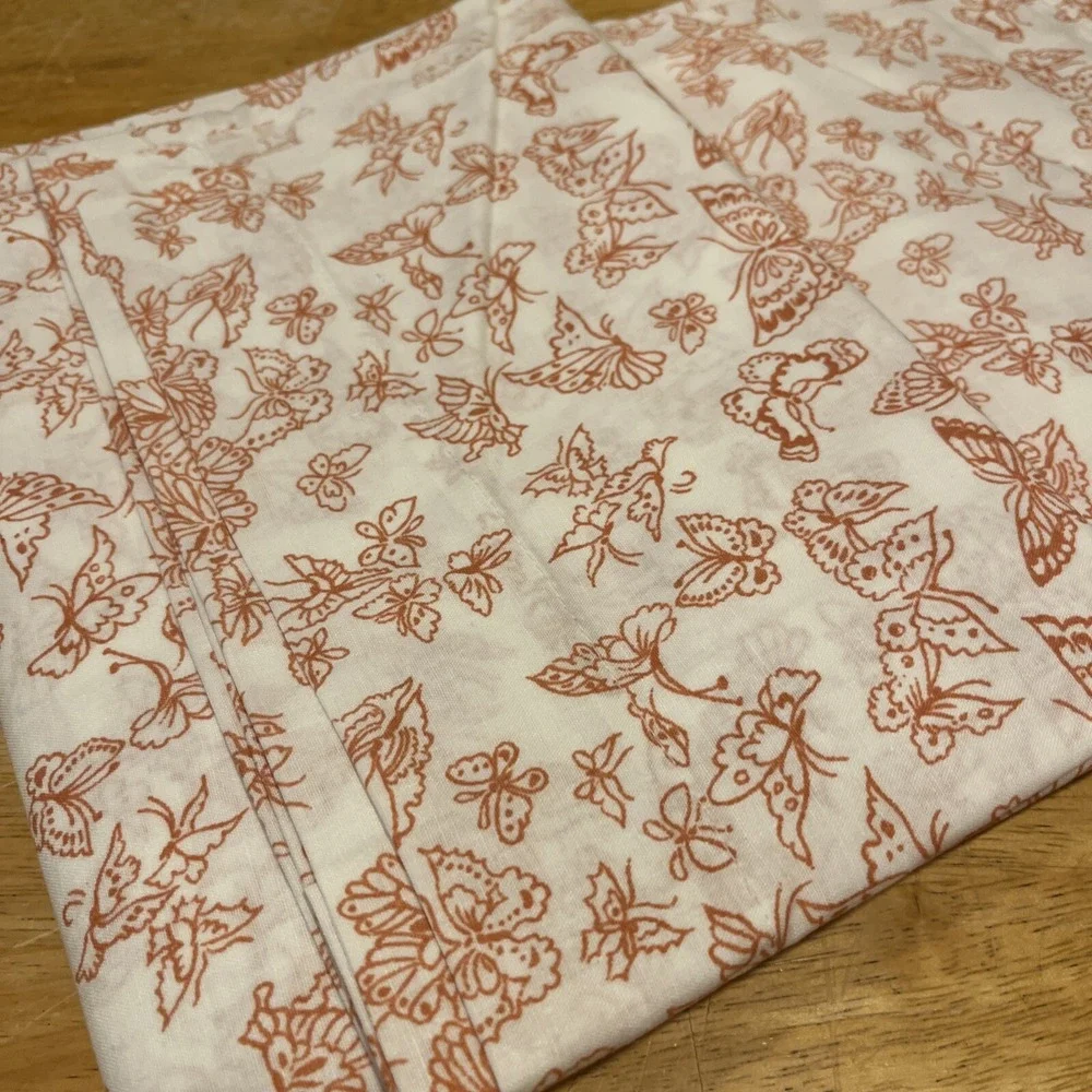 Vintage‎ Sears Roebuck Twin Muslim Permaprest Butterfly Orange Print Flat Sheet